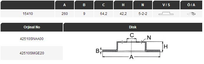 Arka Ffren Disk Civic 2007-2012