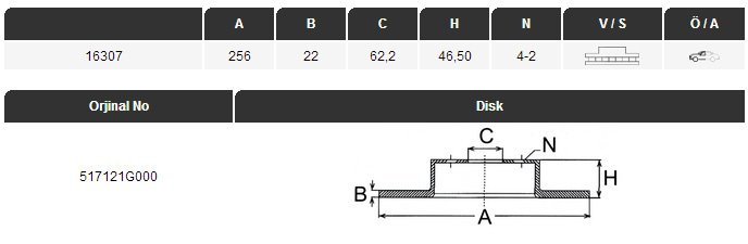 Ön Fren Disk Accent Era 2006- / İ-20 2008-